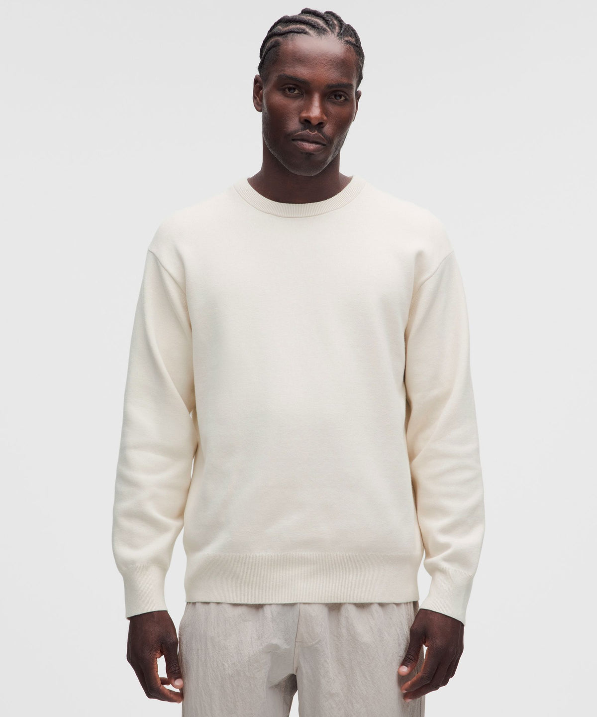 Cotton-Blend Knit Long-Sleeve Crewneck Sweater