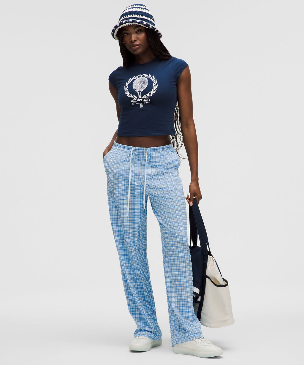 Seersucker Check Mid-Rise Pull-On Pant