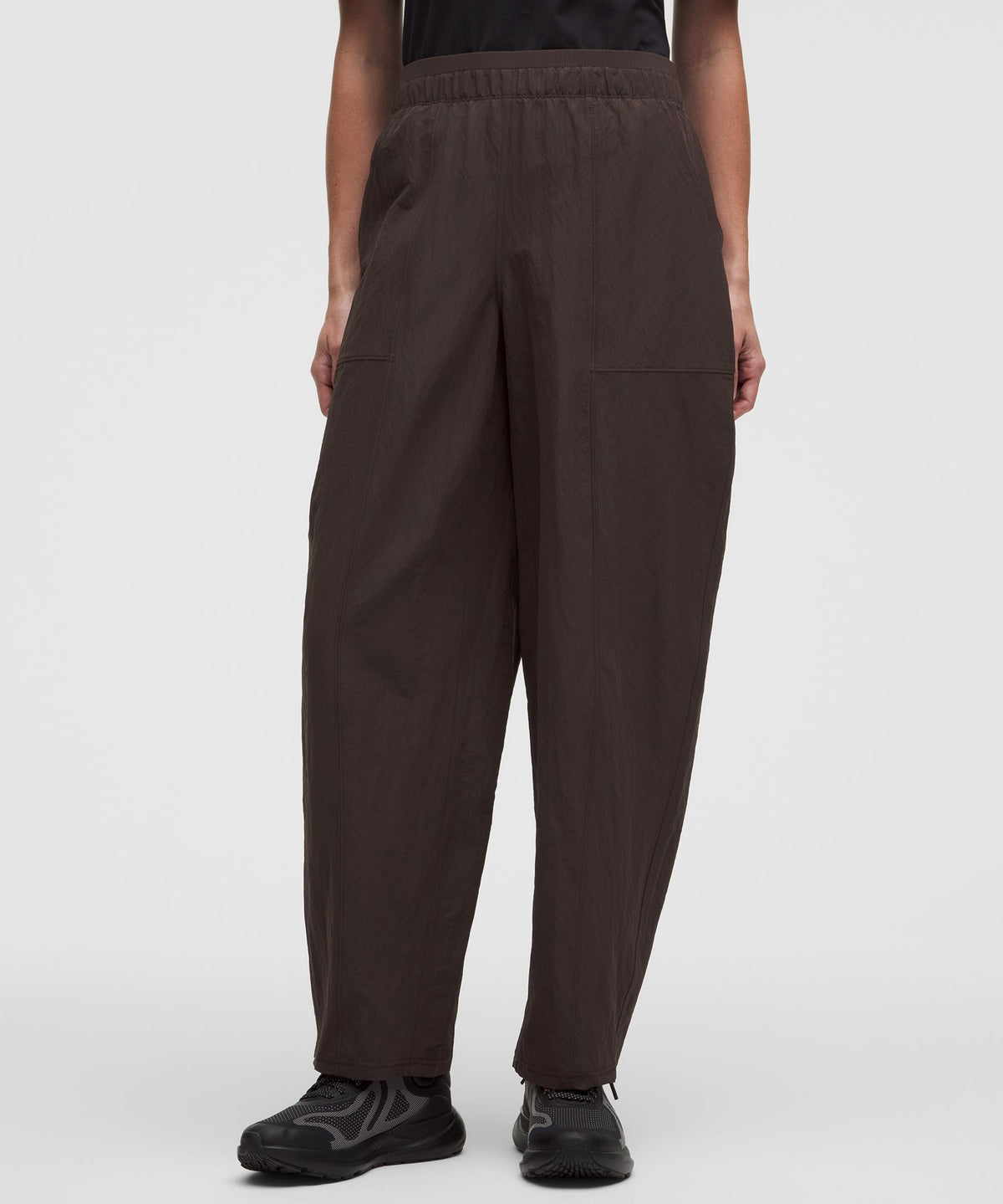 Crinkle Nylon Mid-Rise Barrel-Leg Pant