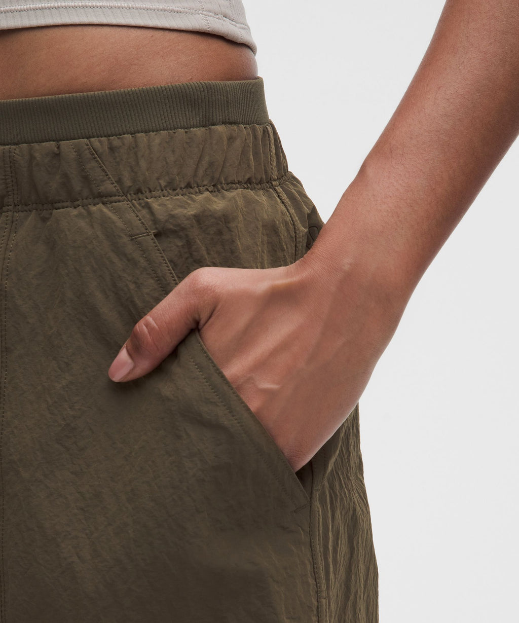 Crinkle Nylon Mid-Rise Barrel-Leg PantShort