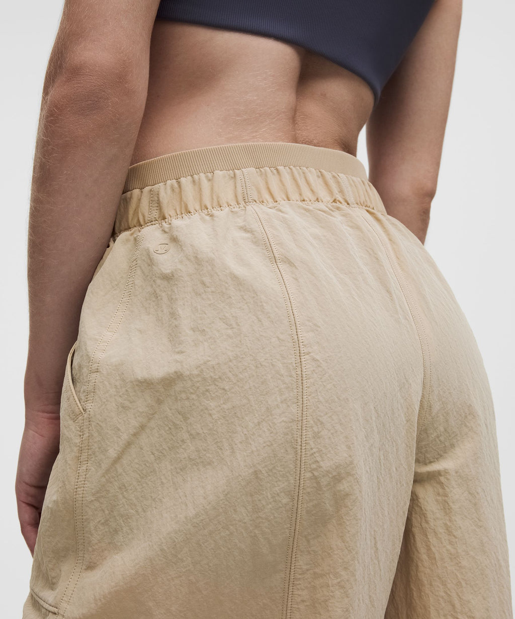 Crinkle Nylon Mid-Rise Barrel-Leg PantShort